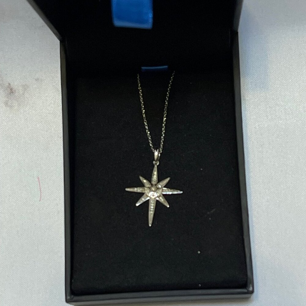 NEW .925 Sterling Silver 1/10 Cttw Diamond Studs Star Pendant Necklace